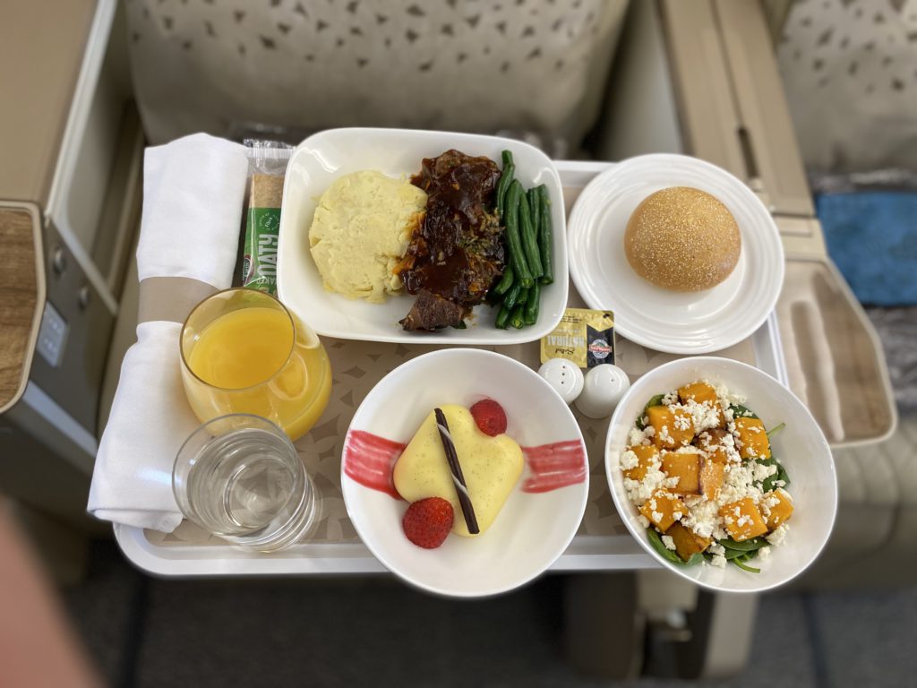 Dining experience in Premium Economy on-board Emirates