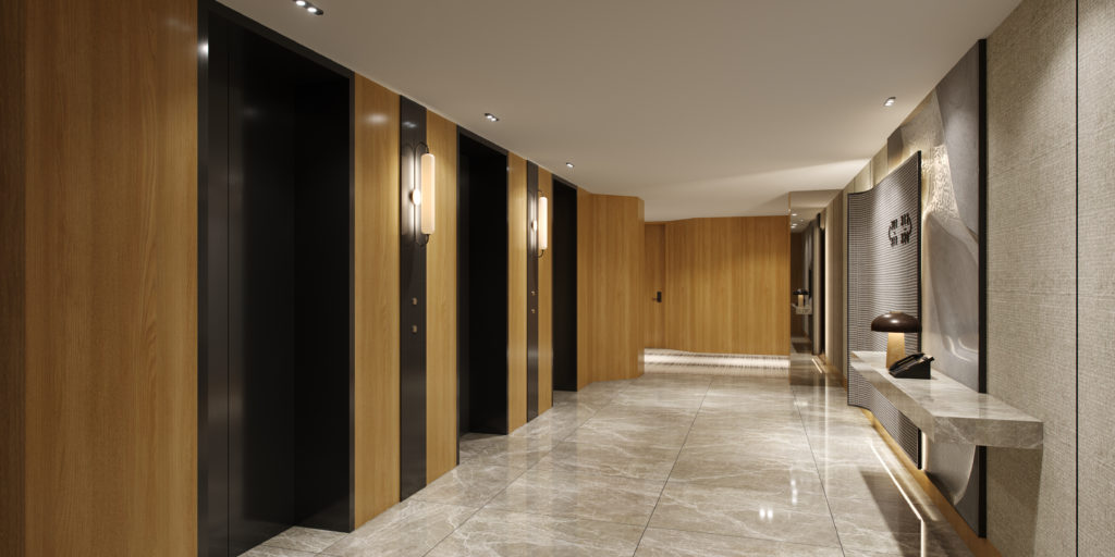 Lifts corridor at JW Marriott, Auckland