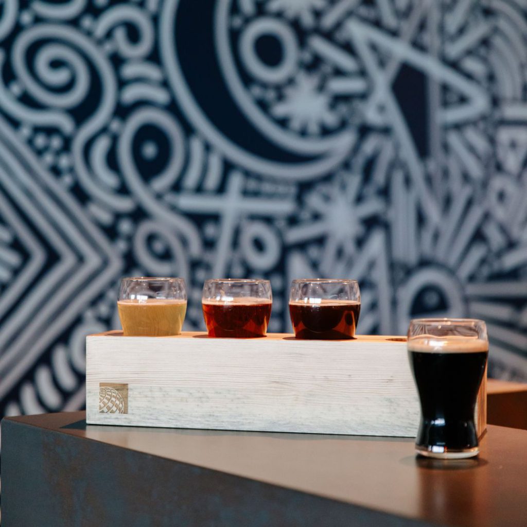 Flight of beers at the new United Club at Denver International Airport